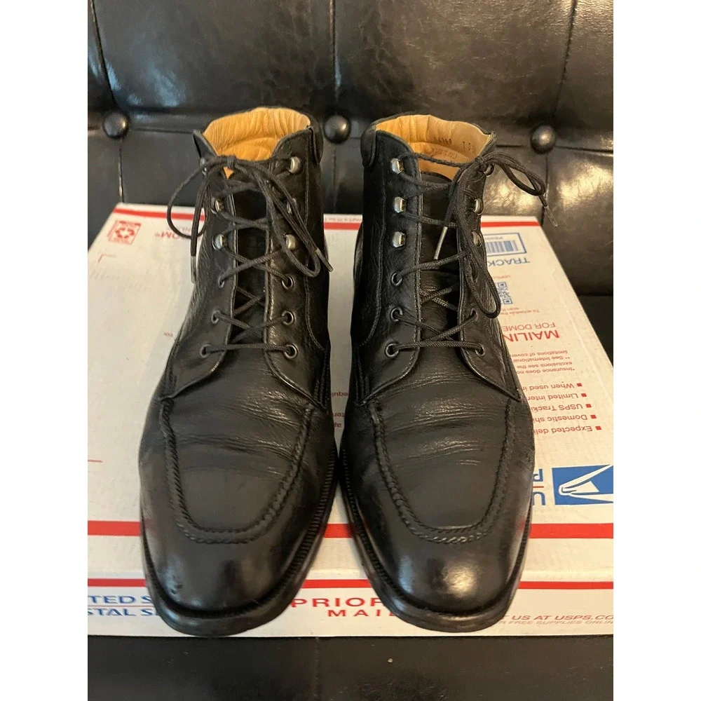 Bally Black Leather Moc Toe Lace Up Ankle Boots